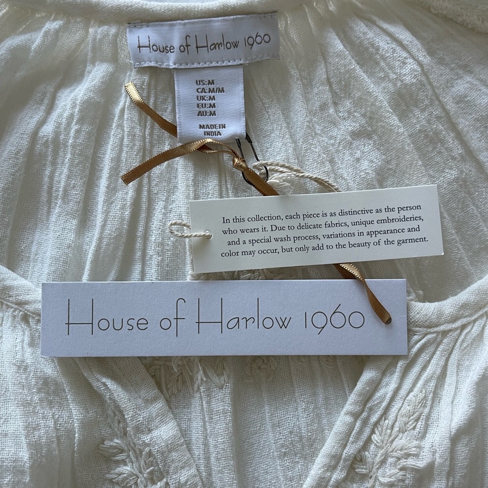 NWT House of Harlow 1960 Boho Embroidered Light Blouse Cream Size Medium - Picture 3 of 7